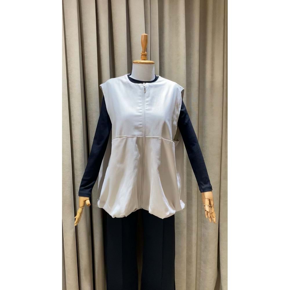 Gabardin Fermuarlı Kadın Astarlı Bej Yelek S-M