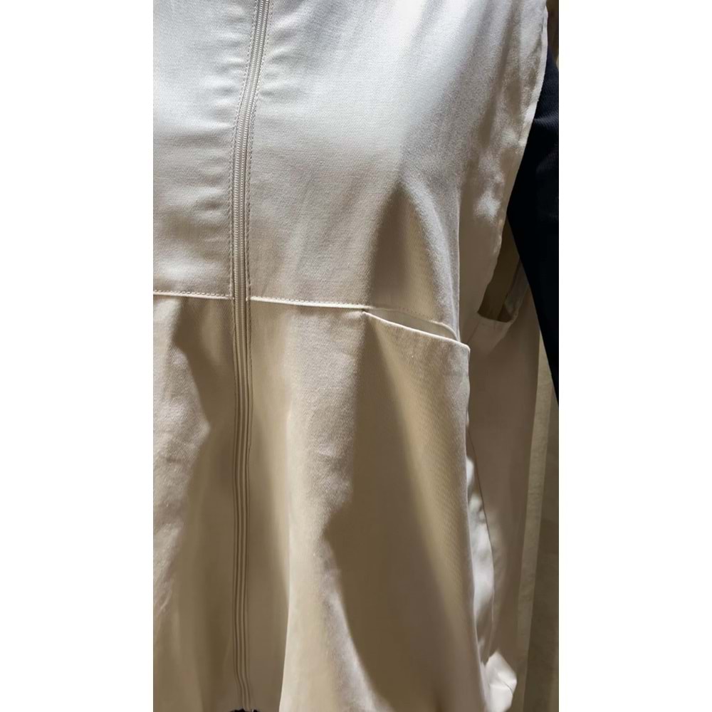 Gabardin Fermuarlı Kadın Astarlı Bej Yelek S-M