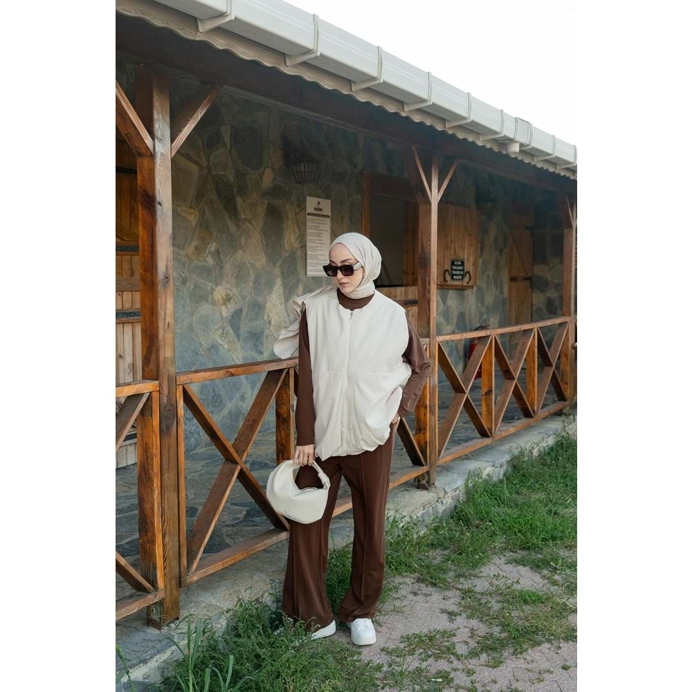 Gabardin Fermuarlı Kadın Astarlı Bej Yelek S-M (36-38) Beden