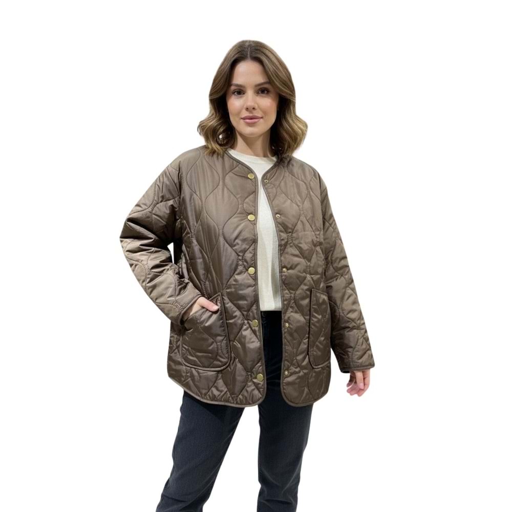 Kahverengi Oversize Kapitone Kadın Ceket (L-XL Beden)
