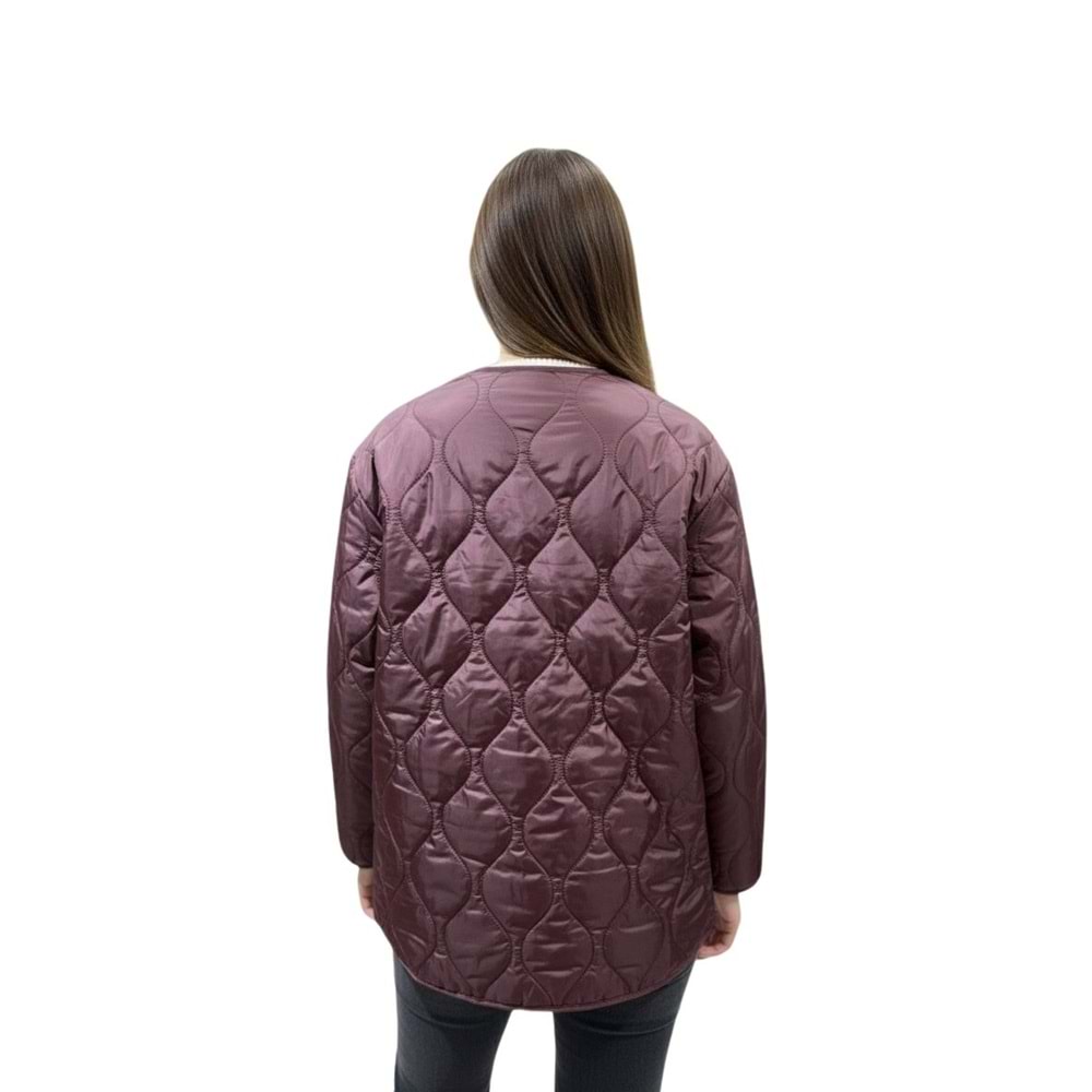 Mürdüm Oversize Kapitone Kadın Ceket (S-M Beden)