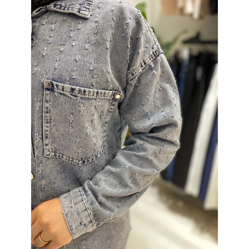 Püsküllü Mavi Kot Gömlek 38 Beden