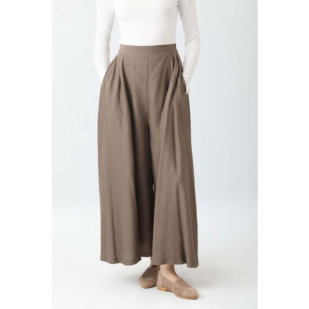 Uzun Crash Çilek Kumaş Bağlamalı Kimono Pantolonlu Toprak Takım 2 Beden