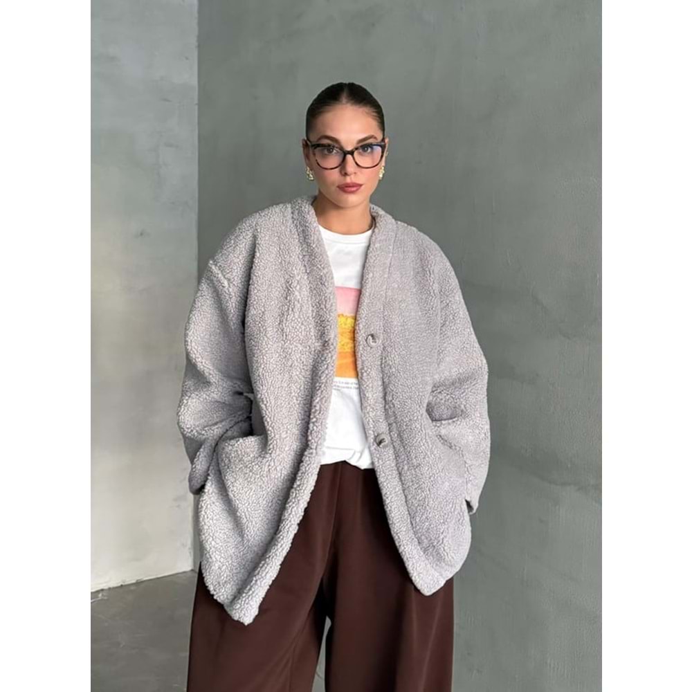 Lilyum Düz Kesim Standart Gri Bürümcük Ceket