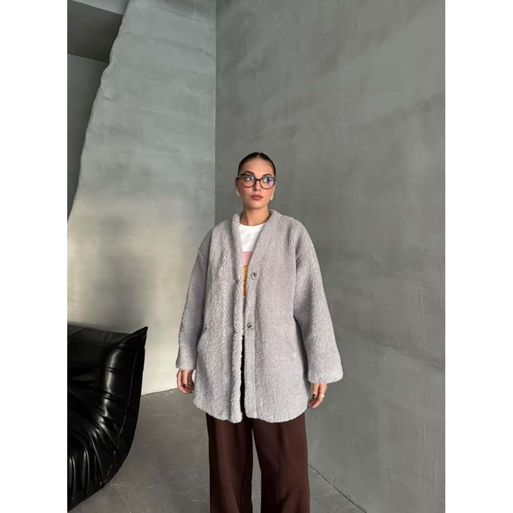 Lilyum Düz Kesim Standart Gri Bürümcük Ceket