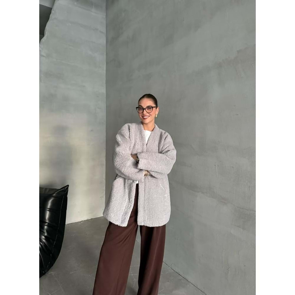 Lilyum Düz Kesim Standart Gri Bürümcük Ceket