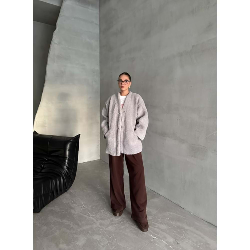 Lilyum Düz Kesim Standart Gri Bürümcük Ceket