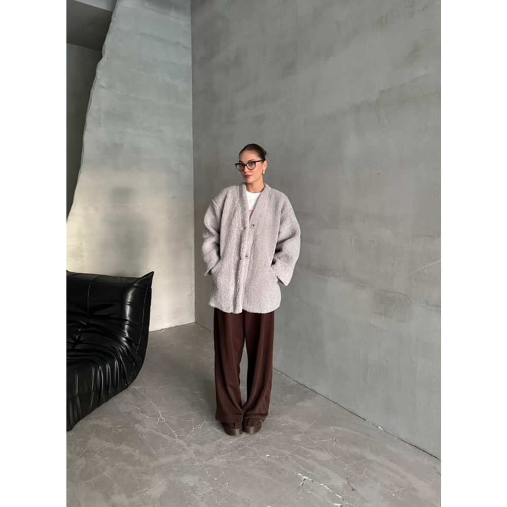 Lilyum Düz Kesim Standart Gri Bürümcük Ceket