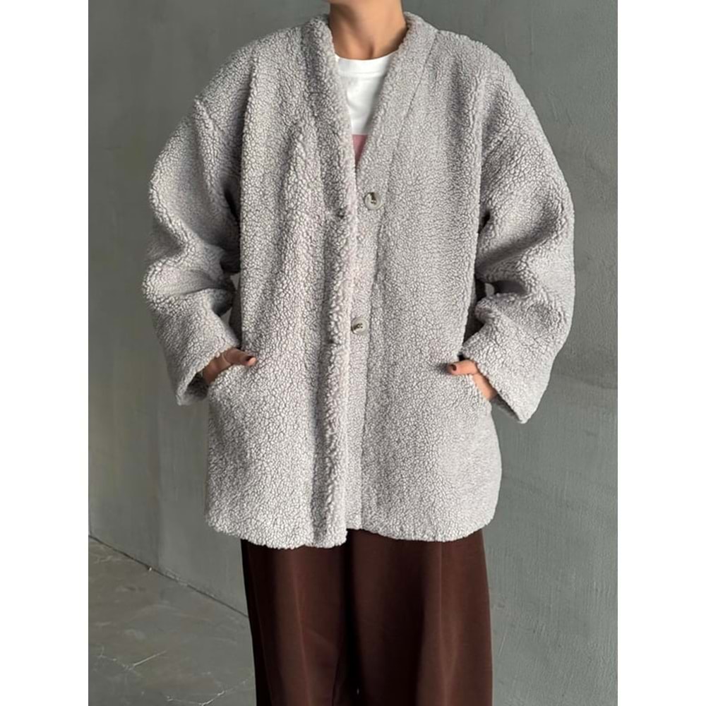 Lilyum Düz Kesim Standart Gri Bürümcük Ceket