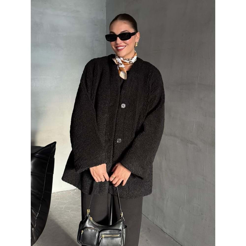 Lilyum Düz Kesim Standart Siyah Bürümcük Ceket