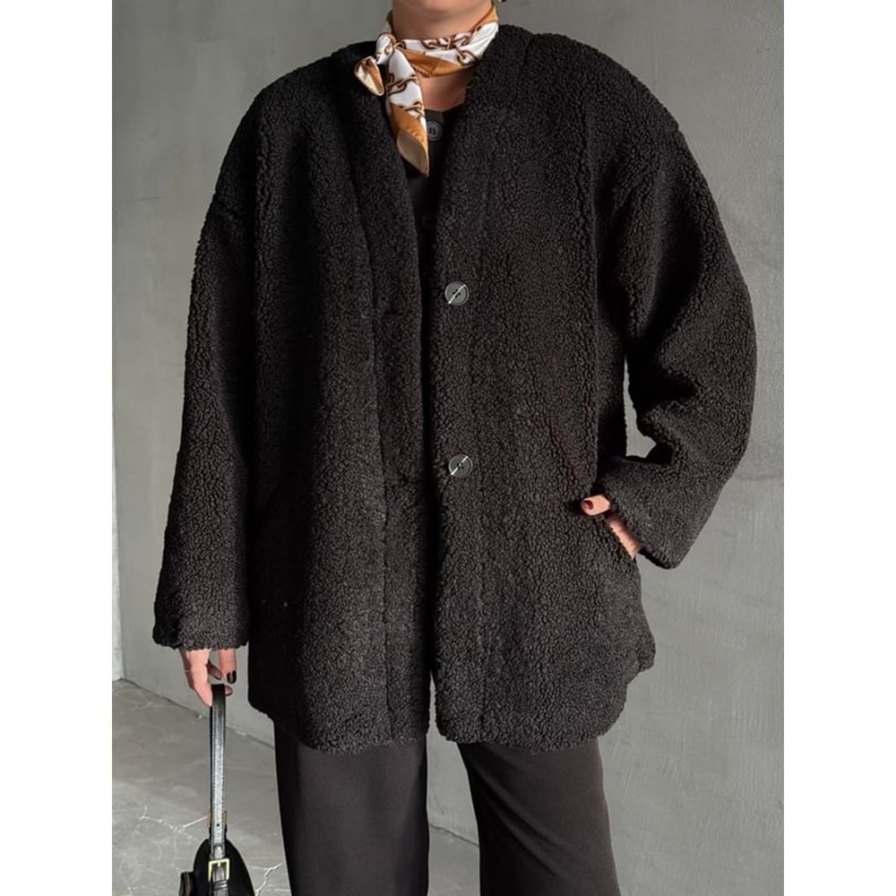 Lilyum Düz Kesim Standart Siyah Bürümcük Ceket