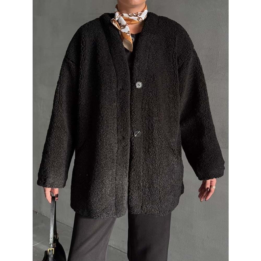 Lilyum Düz Kesim Standart Siyah Bürümcük Ceket