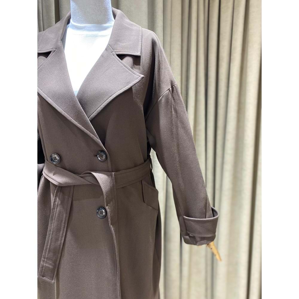 Ceket Yaka Kahverengi Astarlı Trençkot