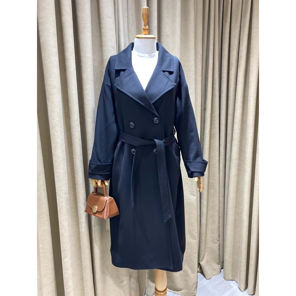 Ceket Yaka Siyah Astarlı Trençkot