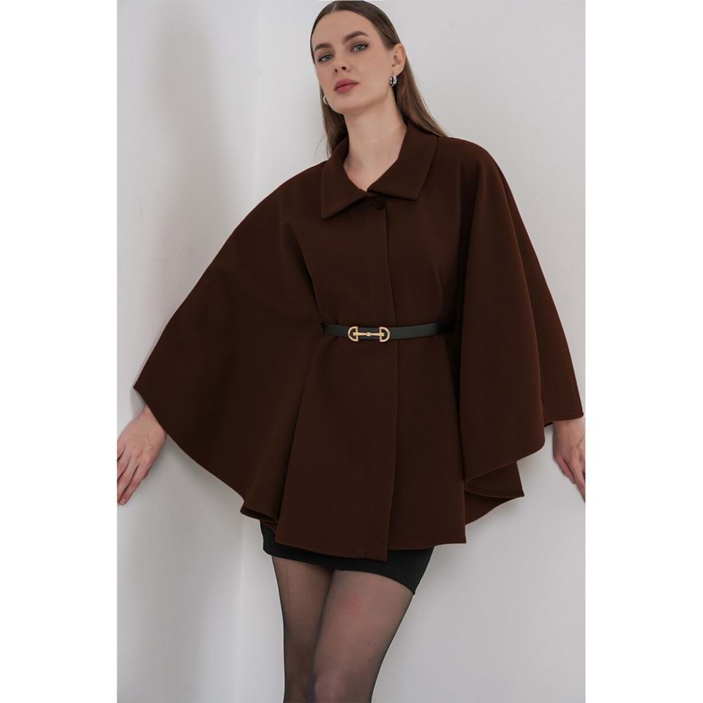 Bigdart Kadın Kemerli Kaşe Panço - Kahverengi