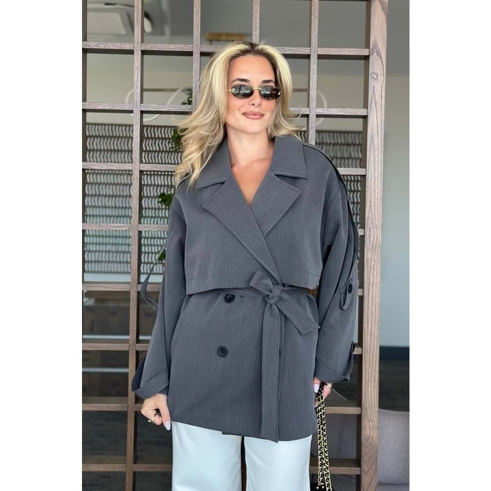 Oversize Düşük Omuz Kısa Antrasit Trenç