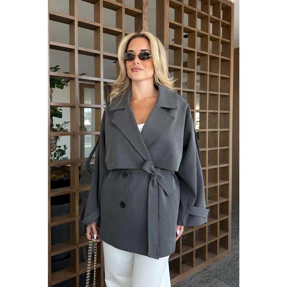 Oversize Düşük Omuz Kısa Antrasit Trenç