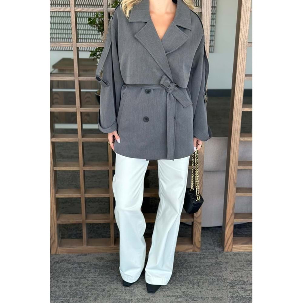 Oversize Düşük Omuz Kısa Antrasit Trenç