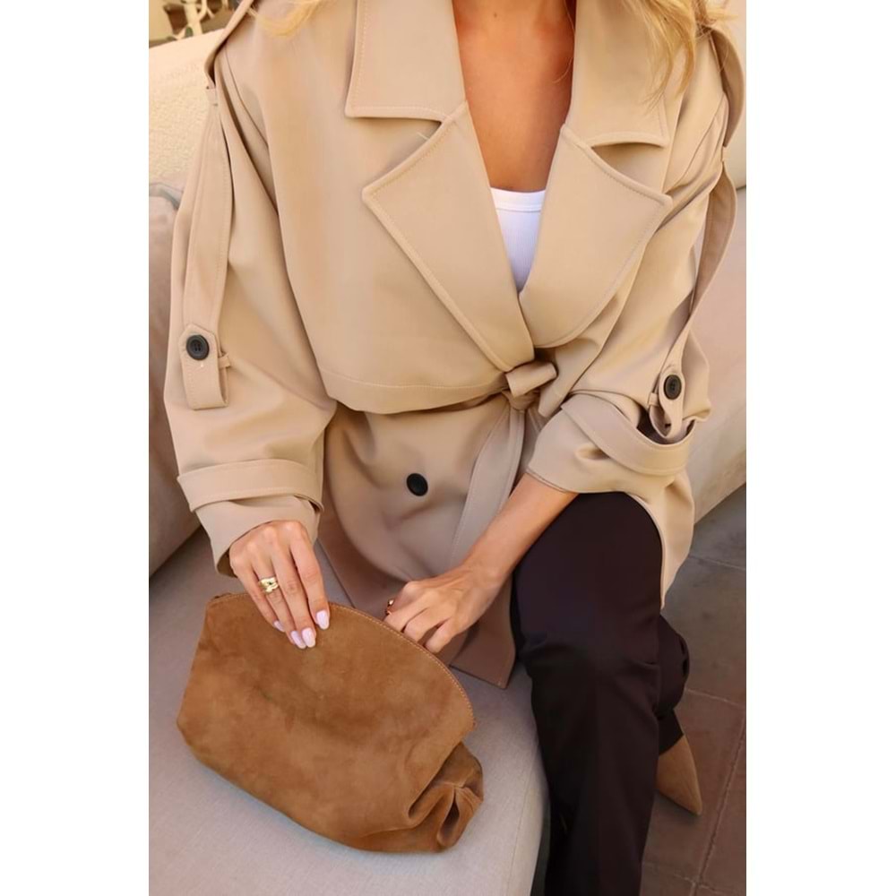 Oversize Düşük Omuz Kısa Camel Trenç