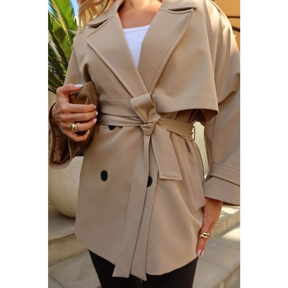 Oversize Düşük Omuz Kısa Camel Trenç