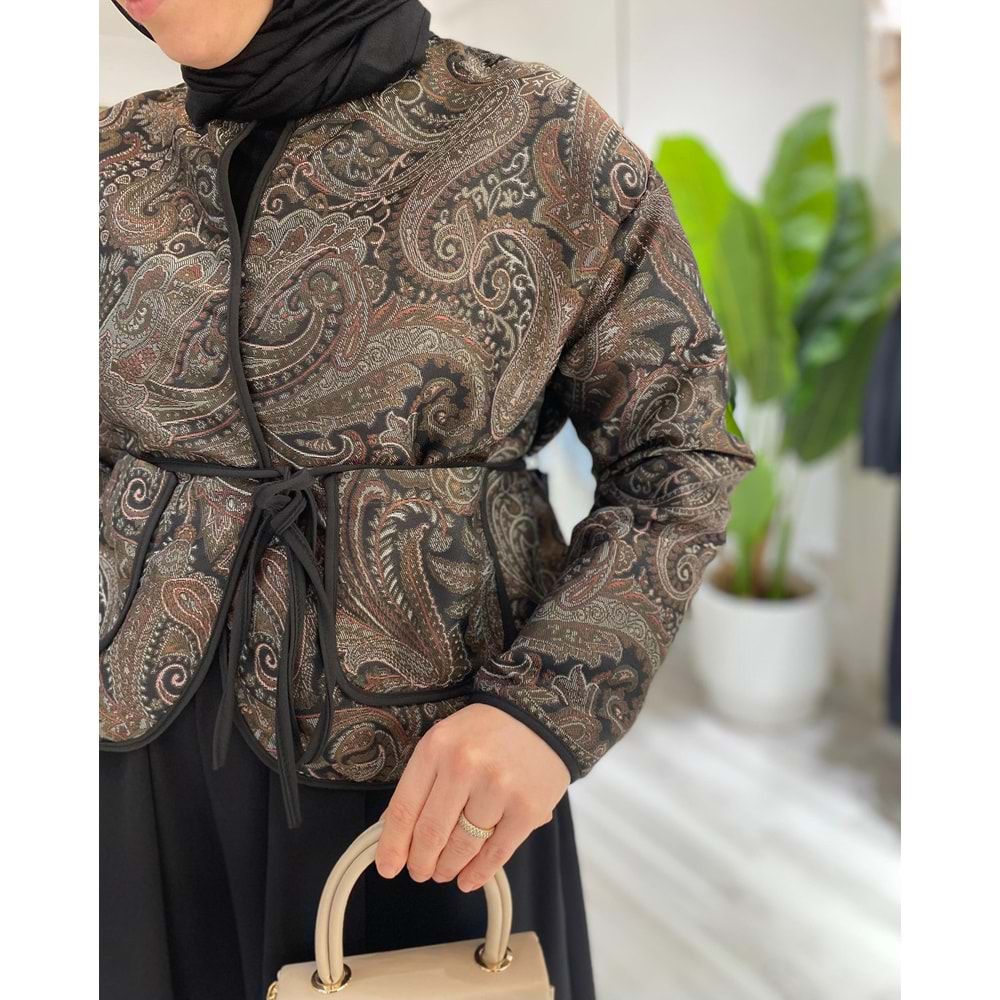 Venüs Etnik Desen Jakar Kadın Lacivert Ceket