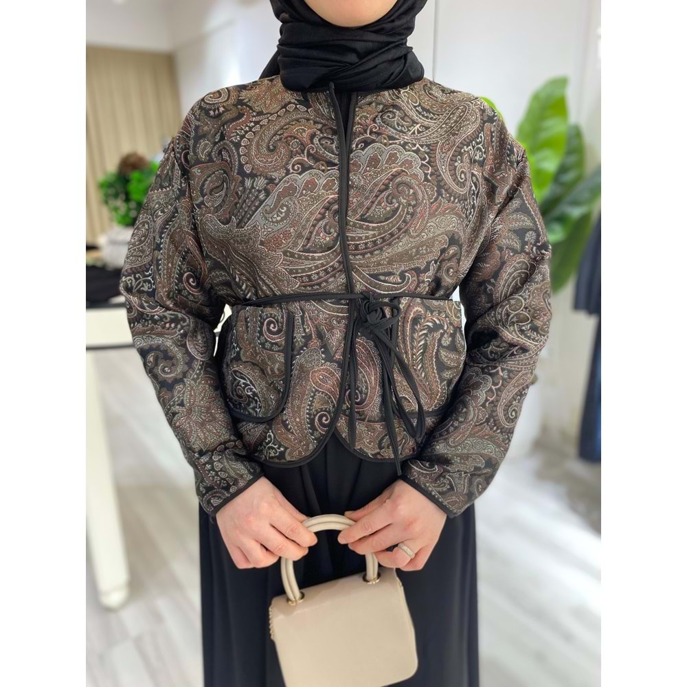 Venüs Etnik Desen Jakar Kadın Lacivert Ceket