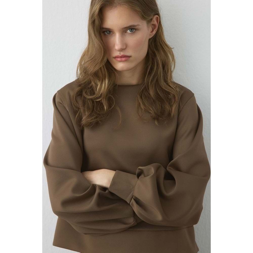 Kahverengi Büyük Beden Balon Kol Kloş Scuba Takım L/XL