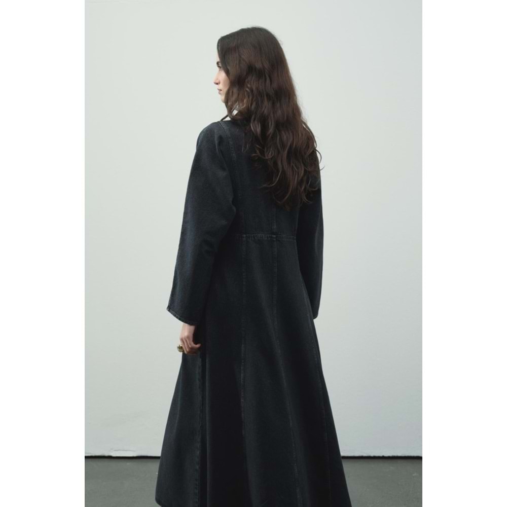 Fermuar Detaylı Denim Antrasit Elbise S/M