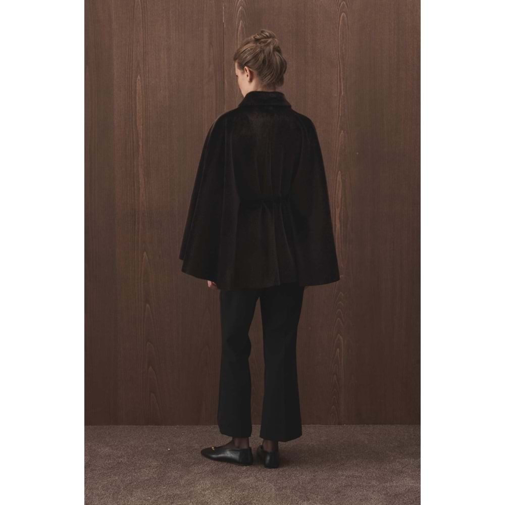 Kahverengi Oversize Pelerin Kaban | Süet Kemerli Gömlek Yaka