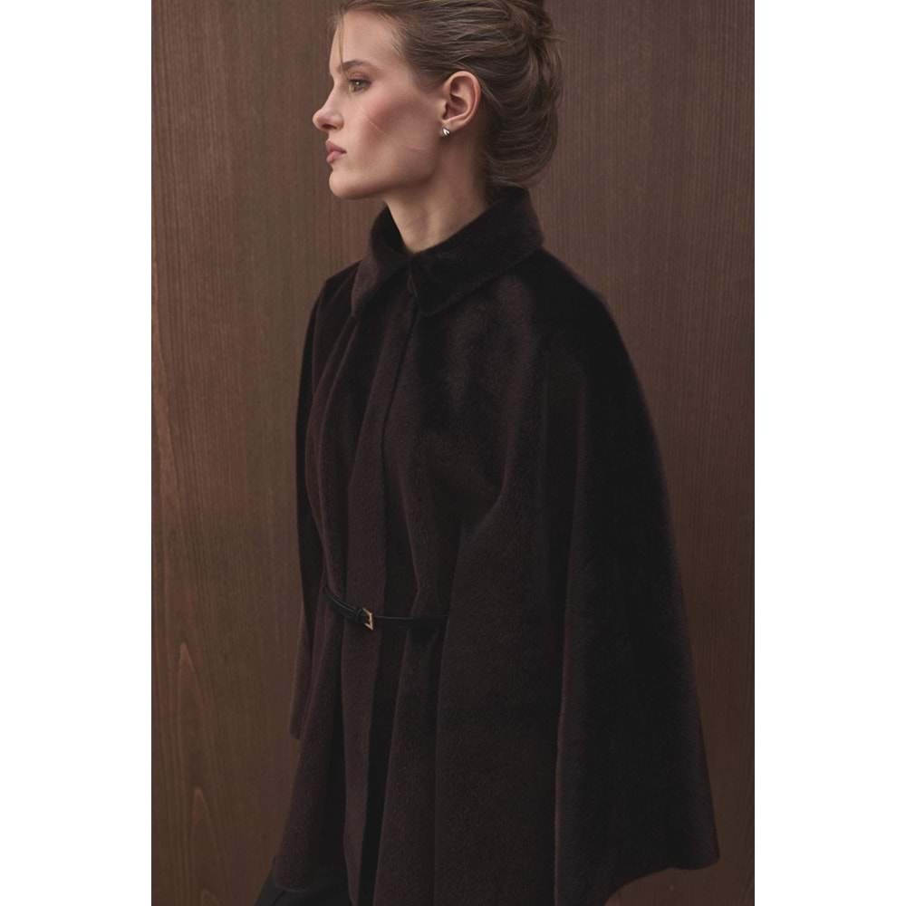 Kahverengi Oversize Pelerin Kaban | Süet Kemerli Gömlek Yaka