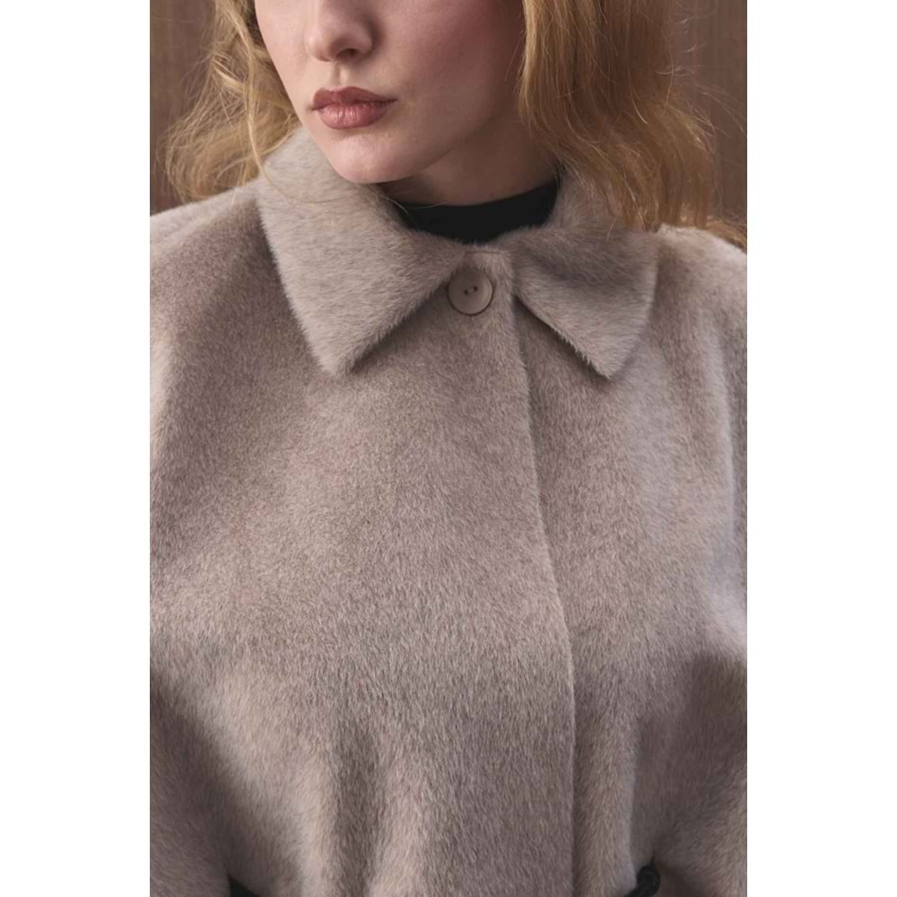 Vizon Oversize Pelerin Kaban | Süet Kemerli Gömlek Yaka