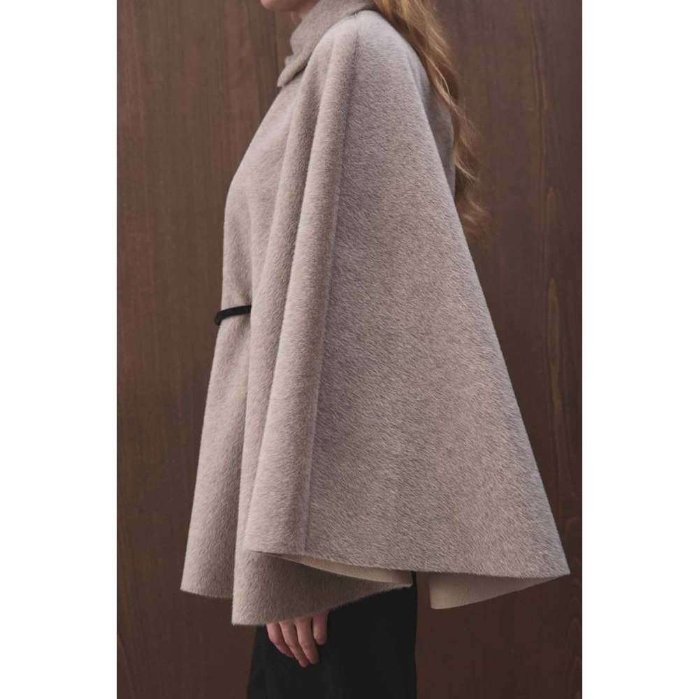 Vizon Oversize Pelerin Kaban | Süet Kemerli Gömlek Yaka