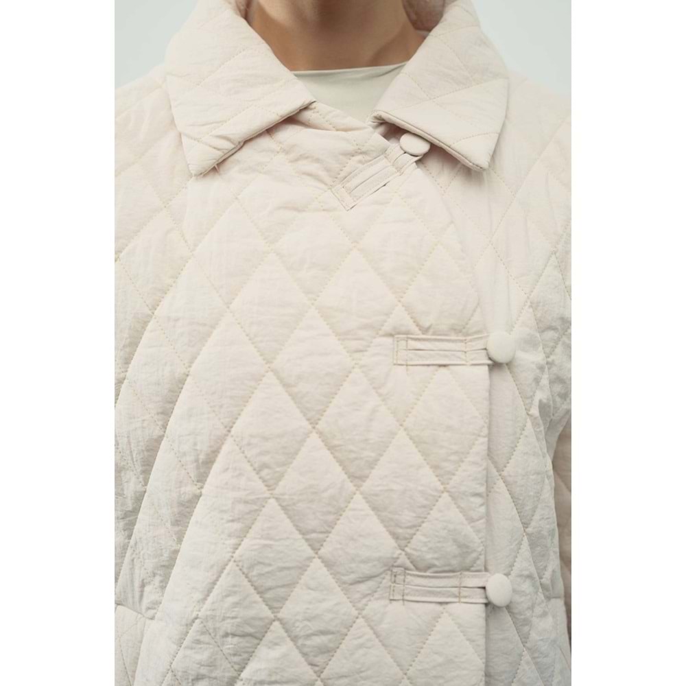 Gömlek Yaka, Düğmeli Kapitone Taş Mont L/XL