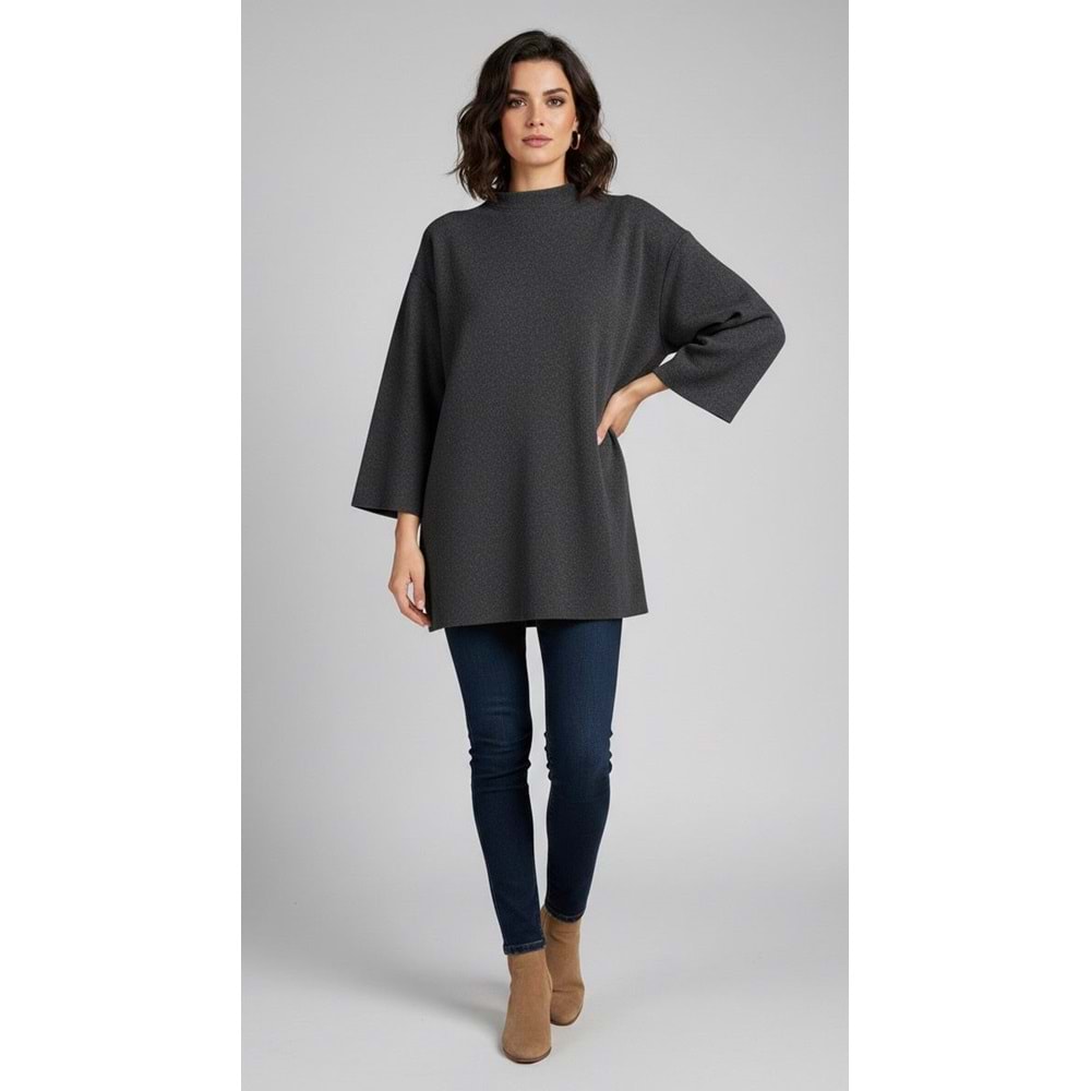 Antrasit Kaşe Dokulu Kadın Kazak - L/XL