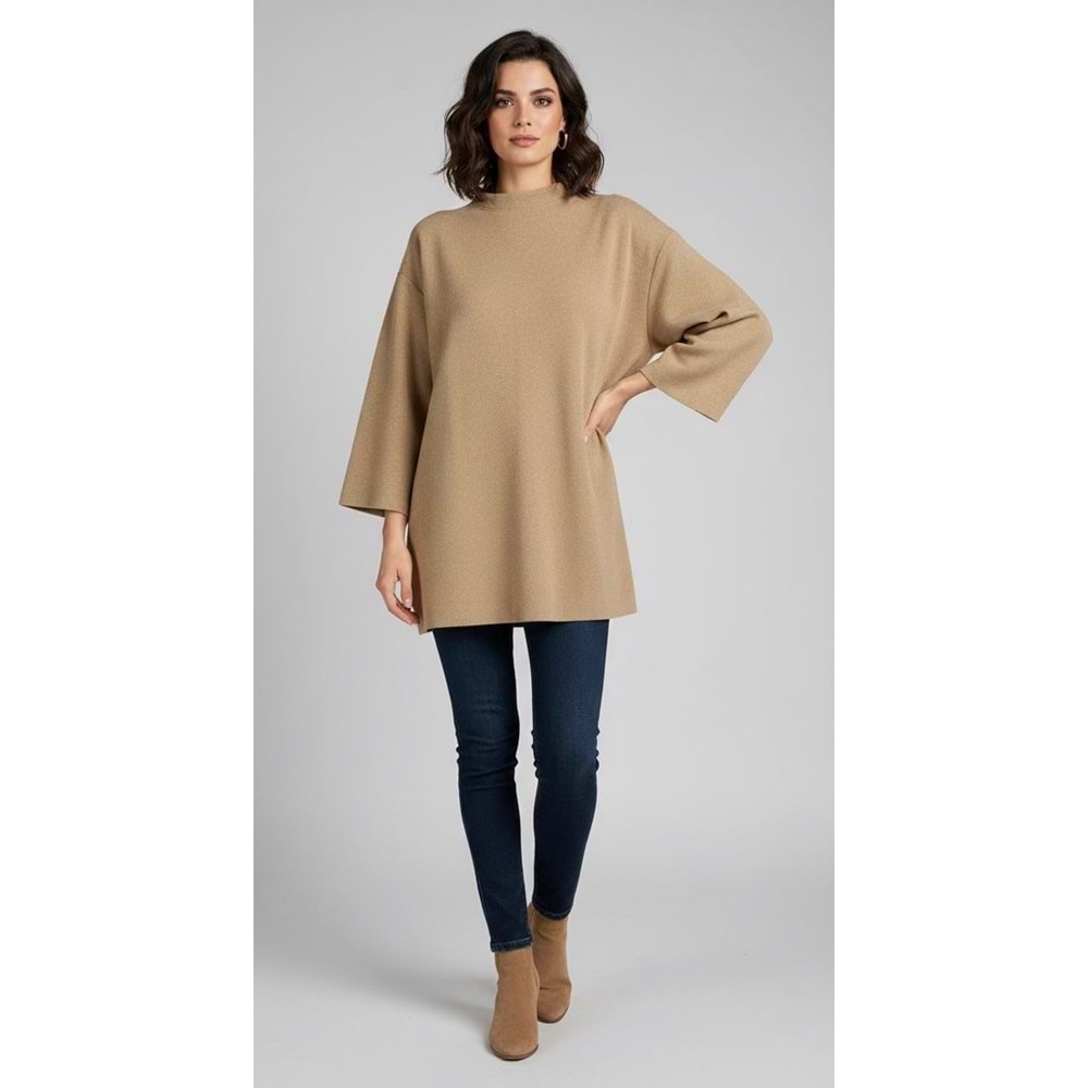 Deve Tüyü Kaşe Dokulu Kadın Kazak - L/XL