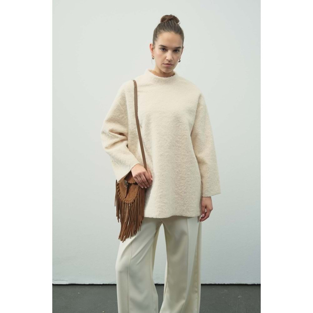 Melanj Dokulu Ekru L/XL Kadın Kazak