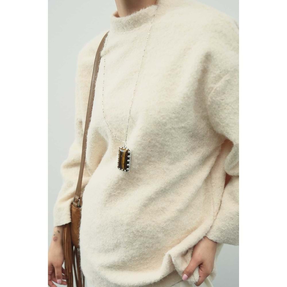 Melanj Dokulu Ekru L/XL Kadın Kazak