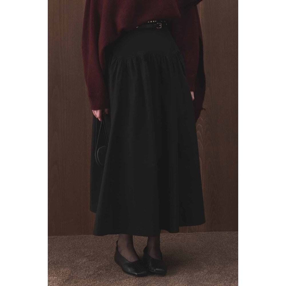 Siyah Pamuklu Evaze Etek XL Beden