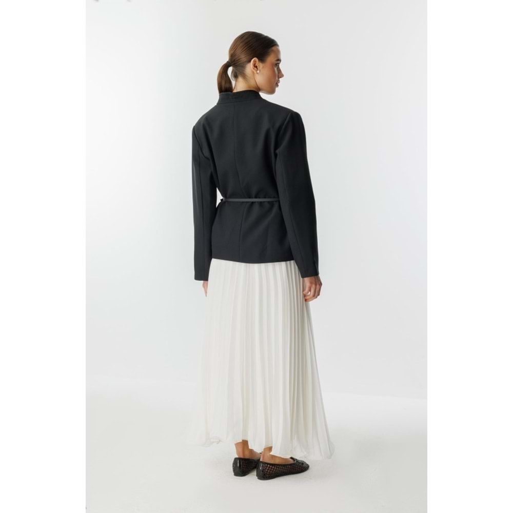 Punto Dikişli Kimono Yaka Siyah Kemerli Ceket L/XL