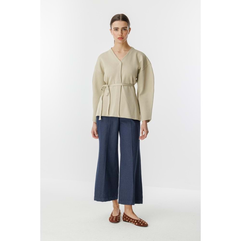 Bej Naye Viscon Karışımlı Hırka L Beden - V Yaka, Baharlık Zarif Örgü