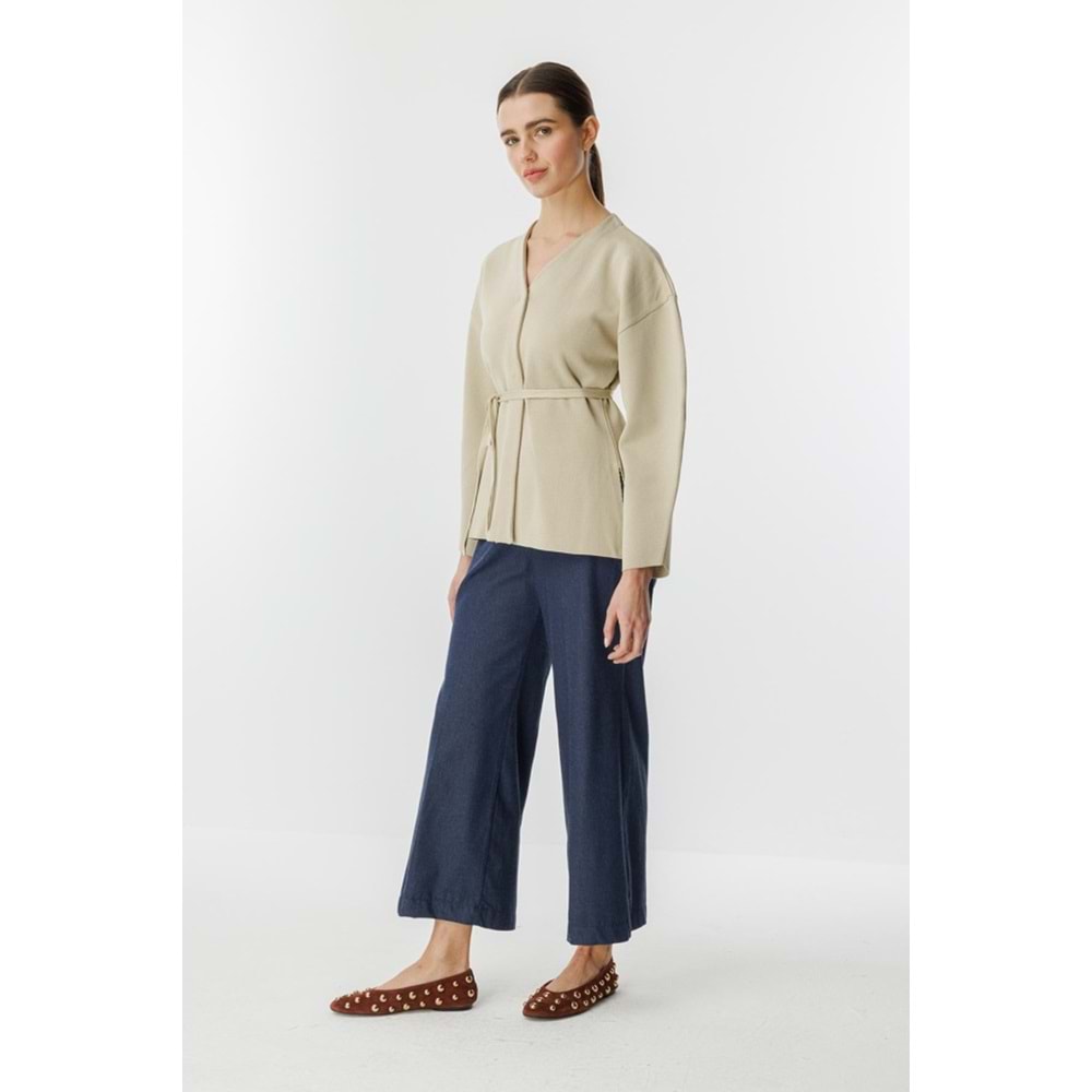 Bej Naye Viscon Karışımlı Hırka M Beden - V Yaka, Baharlık Zarif Örgü