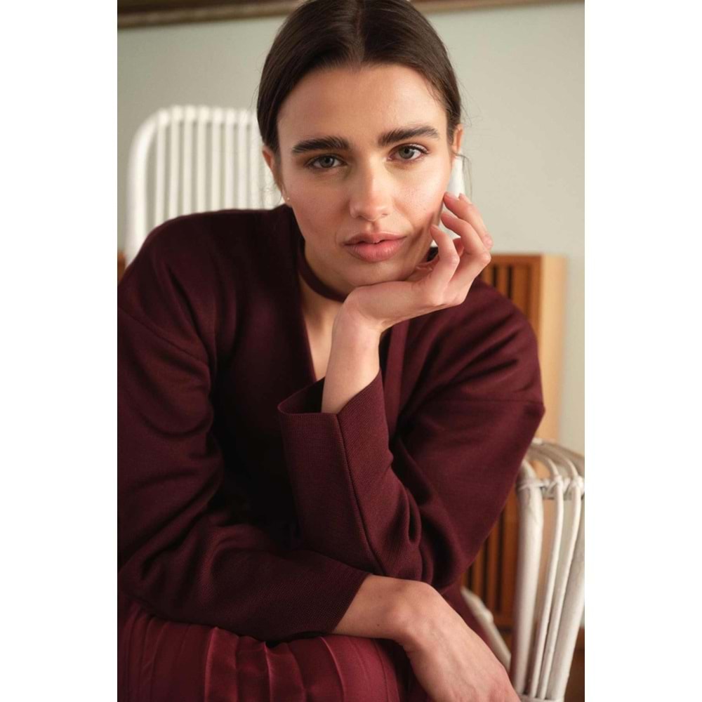 Bordo Naye Viscon Karışımlı Hırka M Beden - V Yaka, Baharlık Zarif Örgü