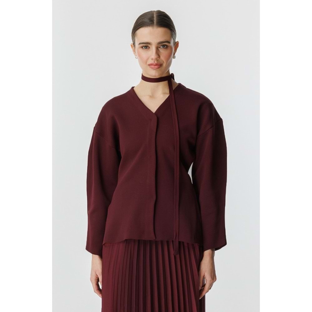 Bordo Naye Viscon Karışımlı Hırka S Beden - V Yaka, Baharlık Zarif Örgü