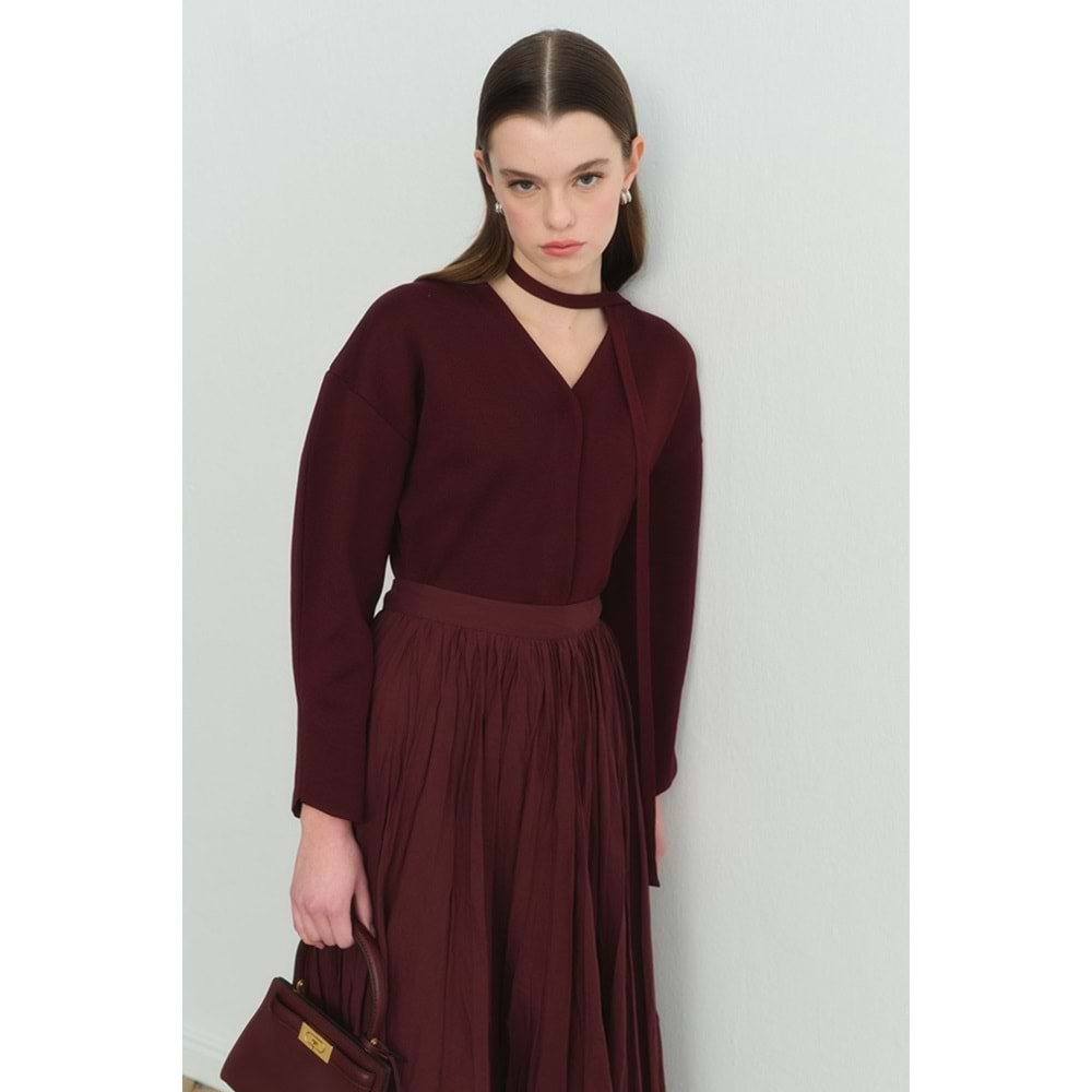 Bordo Naye Viscon Karışımlı Hırka S Beden - V Yaka, Baharlık Zarif Örgü