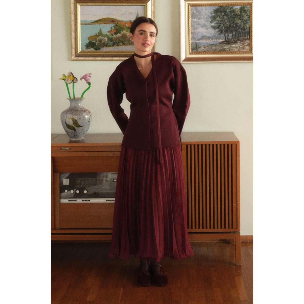 Bordo Naye Viscon Karışımlı Hırka S Beden - V Yaka, Baharlık Zarif Örgü