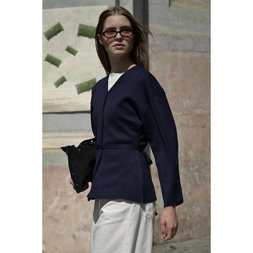 Lacivert Naye Viscon Karışımlı M Beden Hırka - V Yaka, Baharlık Zarif Örgü