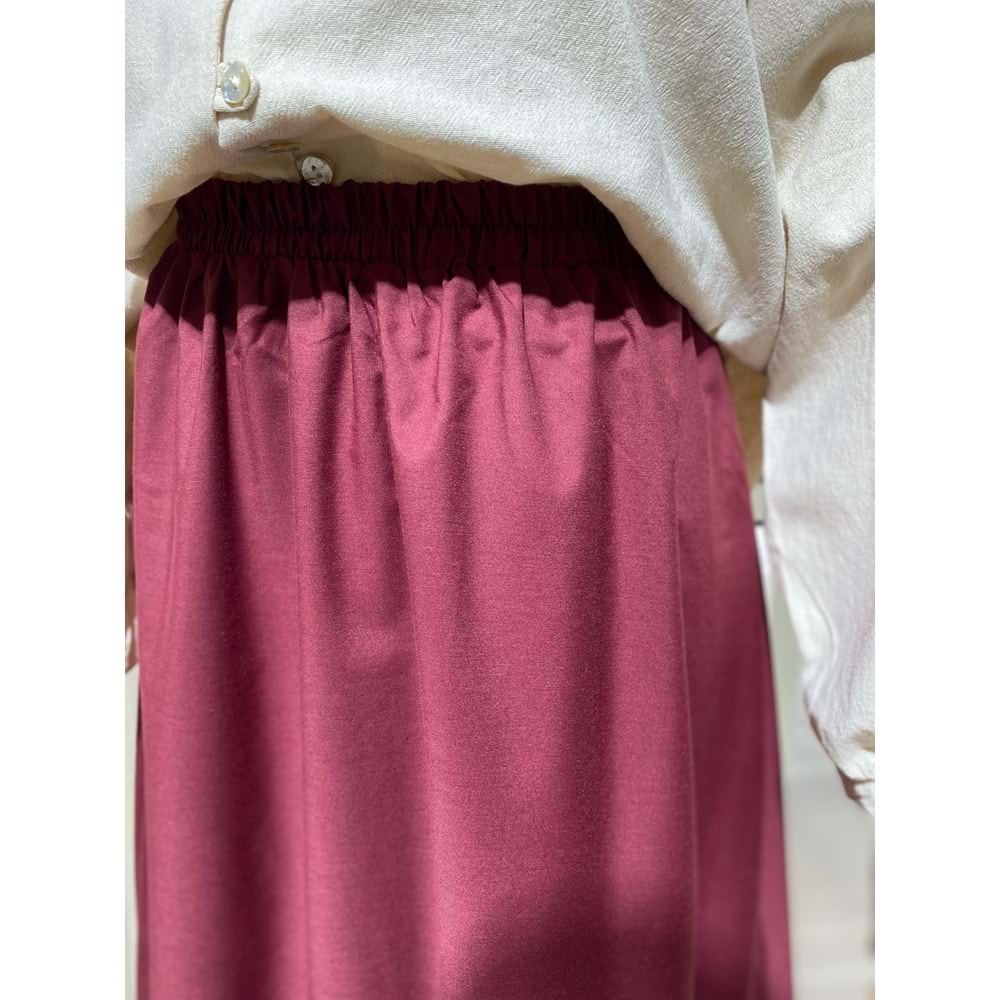 Beli Lastikli Astarlı Bordo Poplin Etek S-M Beden