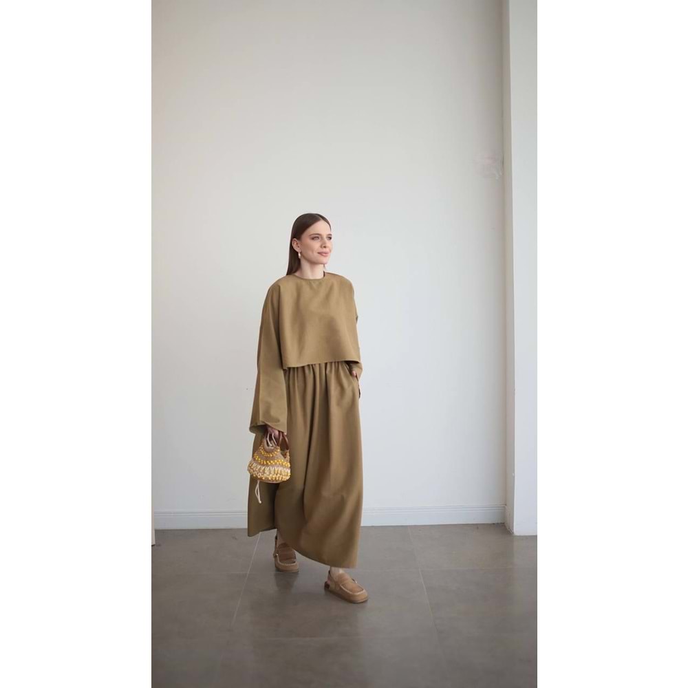 Basic Keten Etekli Takım Yağ Yeşili 2 Beden