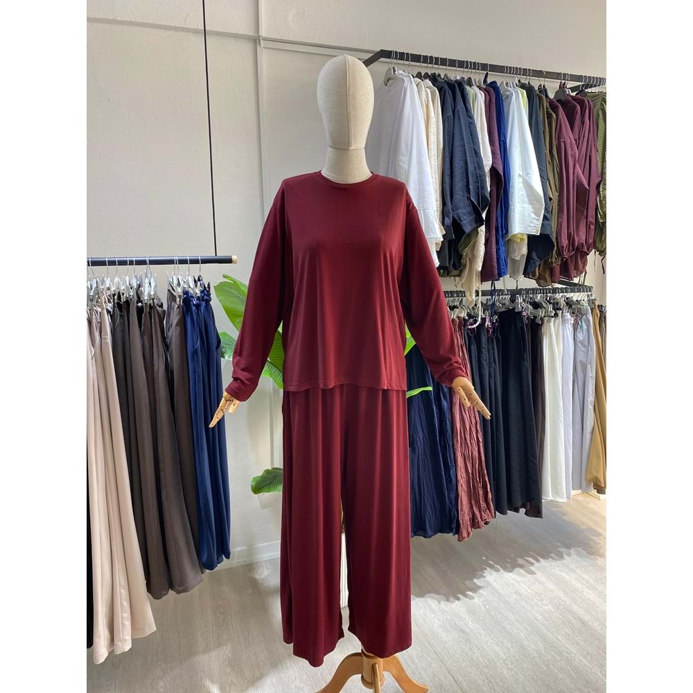 Modal Oys Kumaş Bordo İkili Takım S-M Beden