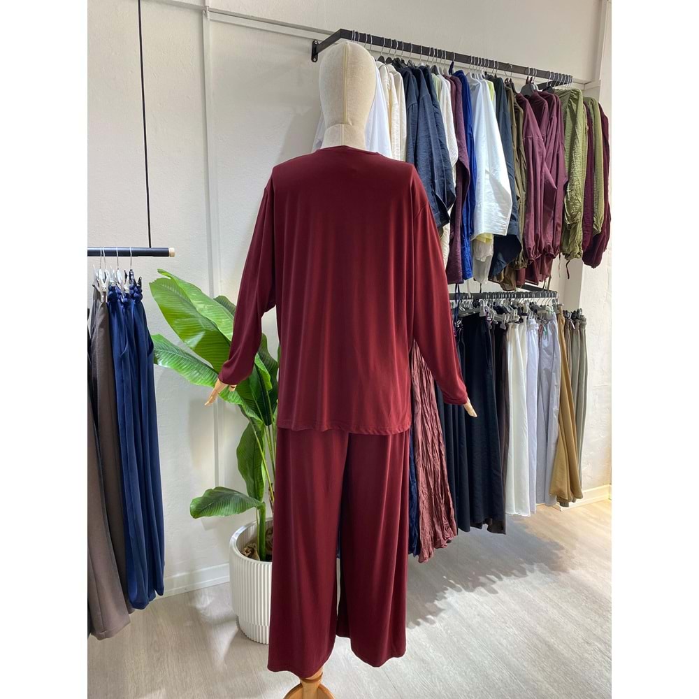 Modal Oys Kumaş Bordo İkili Takım S-M Beden